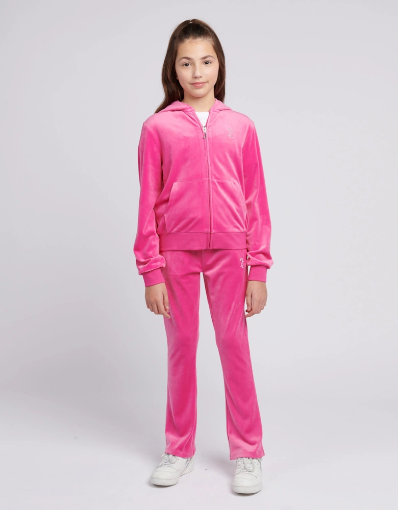 Girls Diamante Logo Zip Up Top in Pink