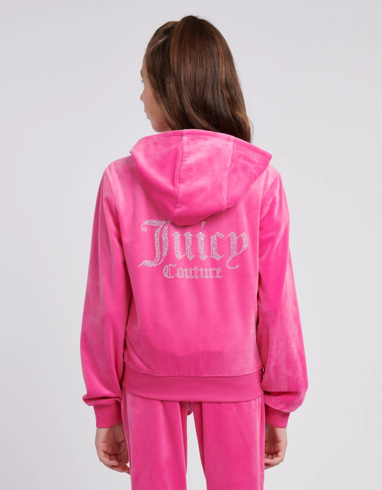 Girls Diamante Logo Zip Up Top in Pink
