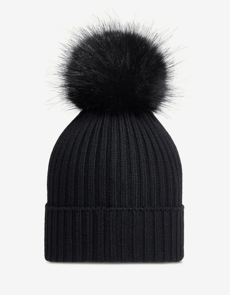 Girls Knitted Pom Pom Hat in Black