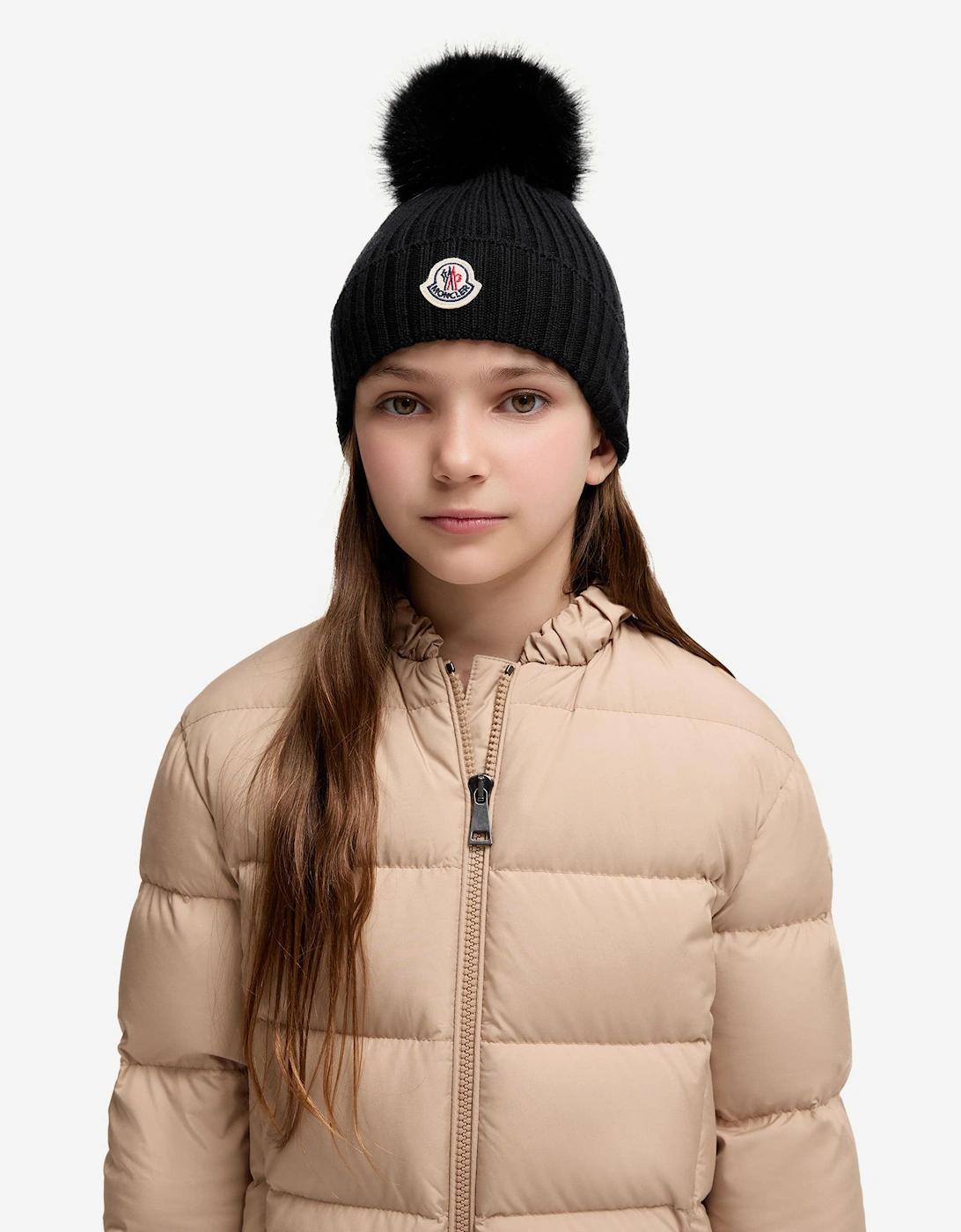 Girls Knitted Pom Pom Hat in Black