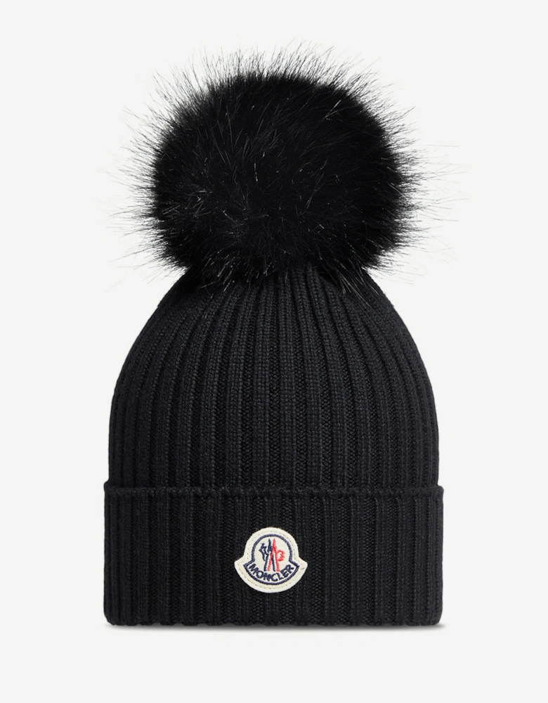 Girls Knitted Pom Pom Hat in Black