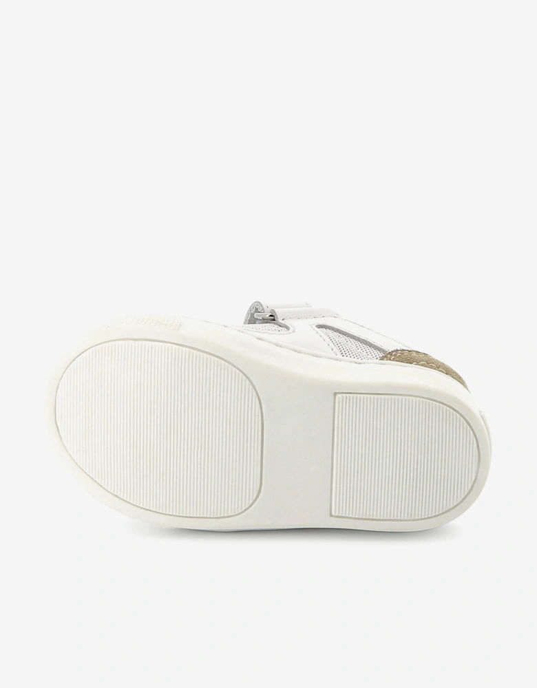 BOSS Boys Leather and Mesh Logo Trainers in White