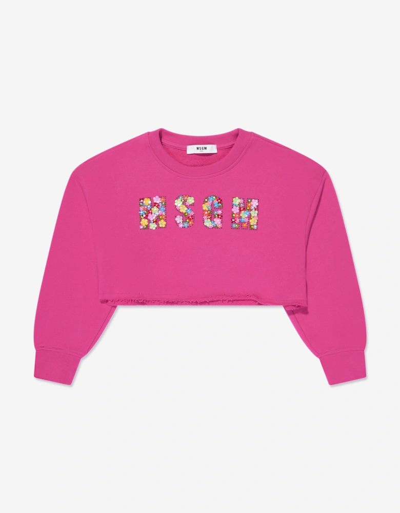 Girls Cropped Logo Sweatshirt in Pink
