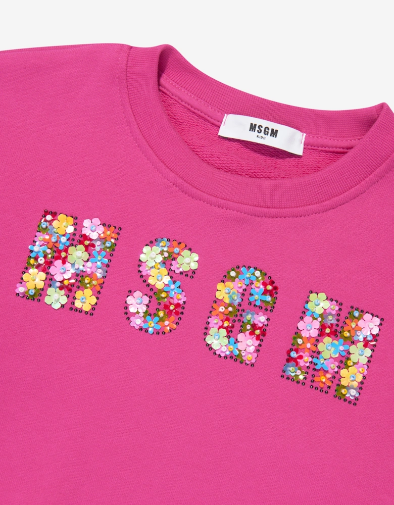 Girls Cropped Logo Sweatshirt in Pink