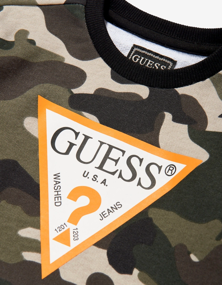 Boys Camouflage Logo Sweatshirt in Green