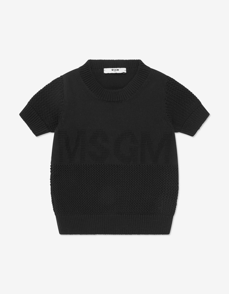 Girls Cropped Logo T-Shirt in Black