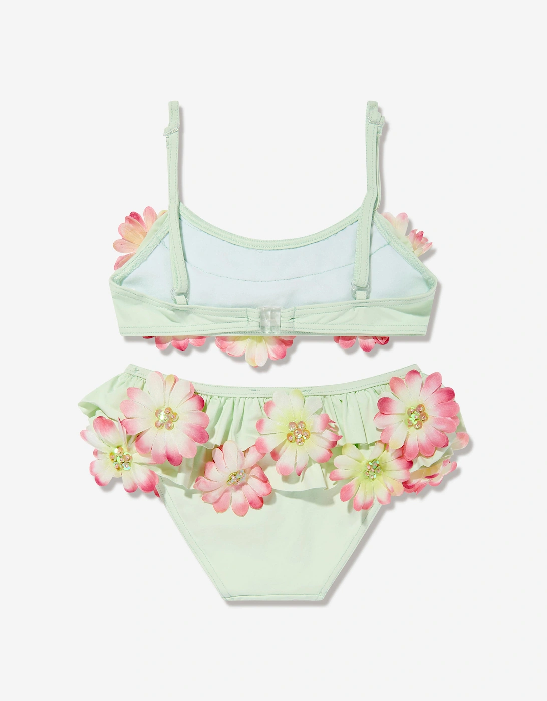 Girls Embroidered Flowers Bikini in Green