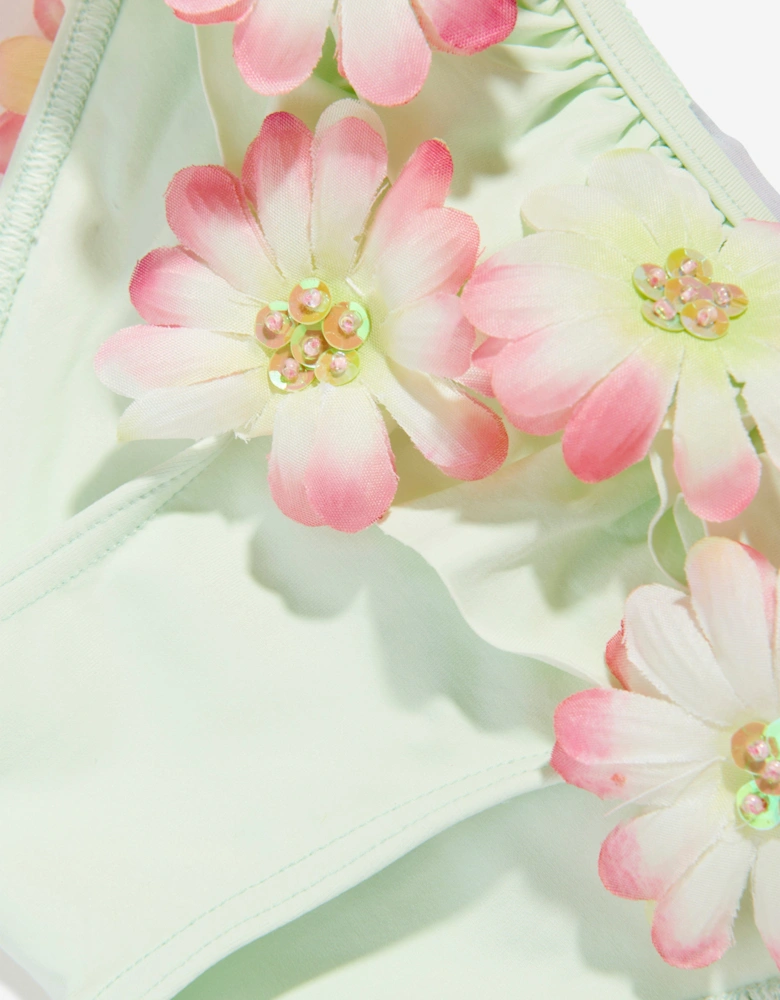 Girls Embroidered Flowers Bikini in Green