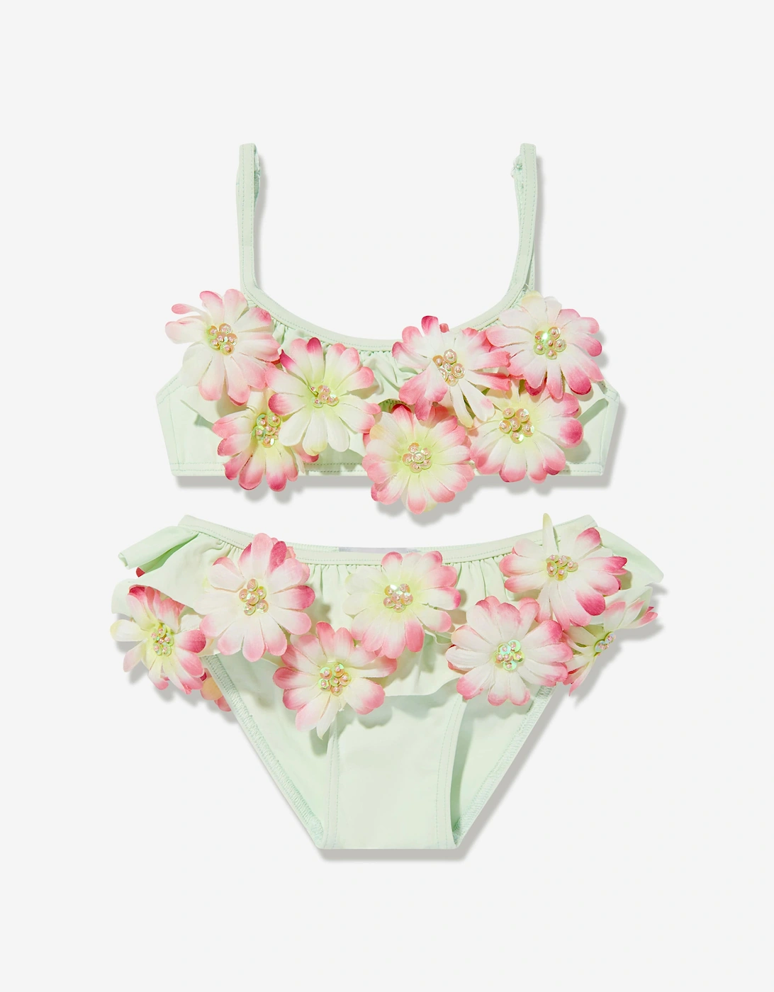Girls Embroidered Flowers Bikini in Green, 5 of 4