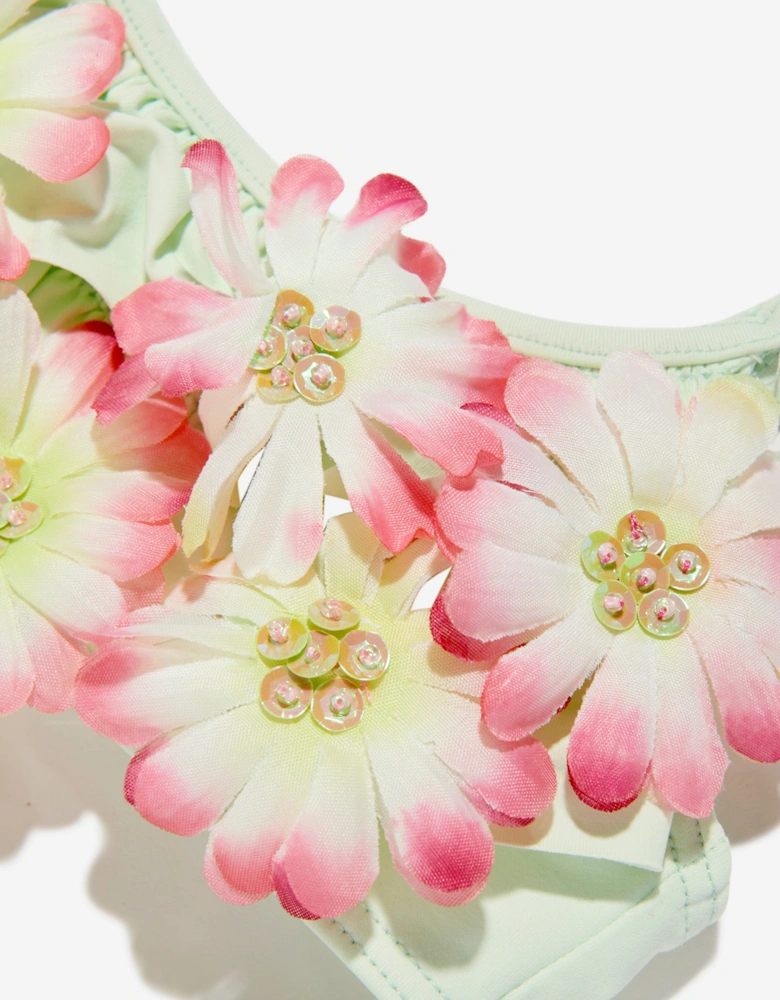 Girls Embroidered Flowers Bikini in Green