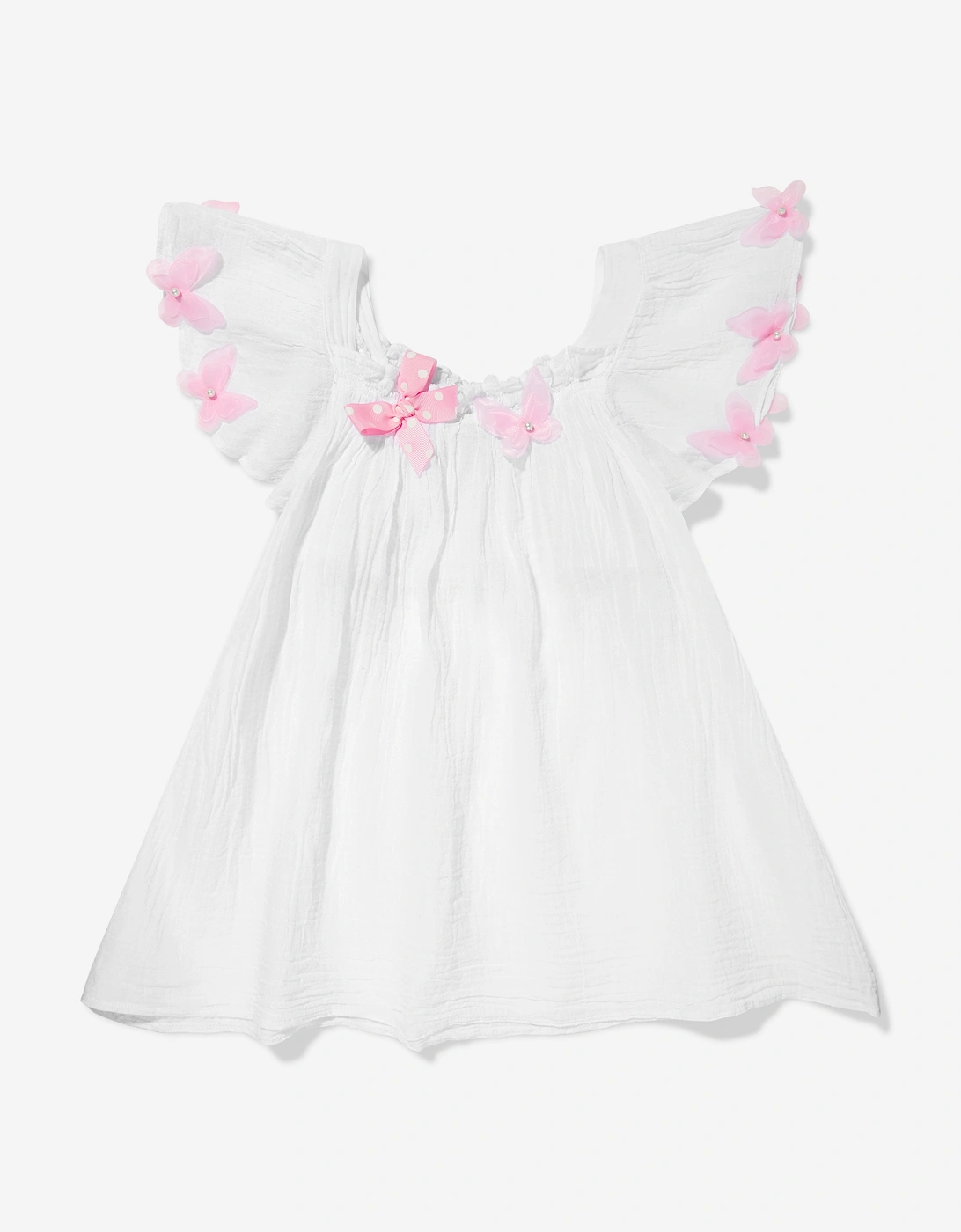 Girls Cotton Butterfly Dress in White, 5 of 4