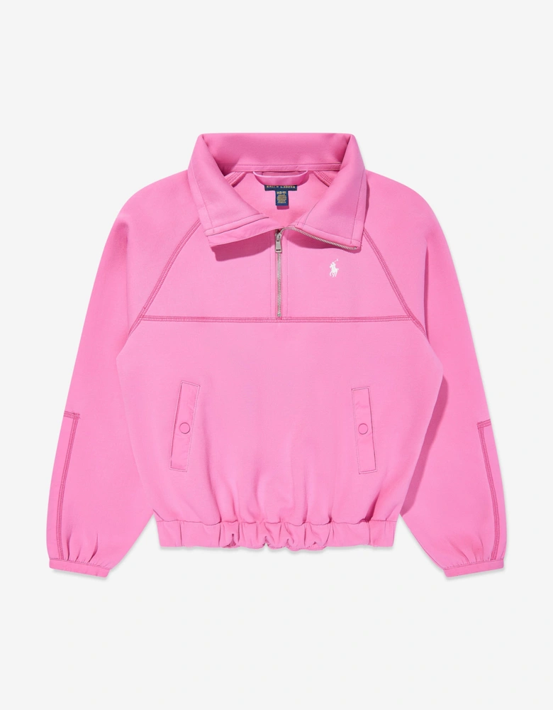 Girls Half Zip Hybrid Sweatshirt in Pink