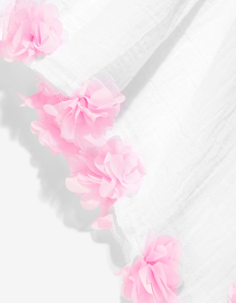 Girls Cotton Flower Kaftan in White