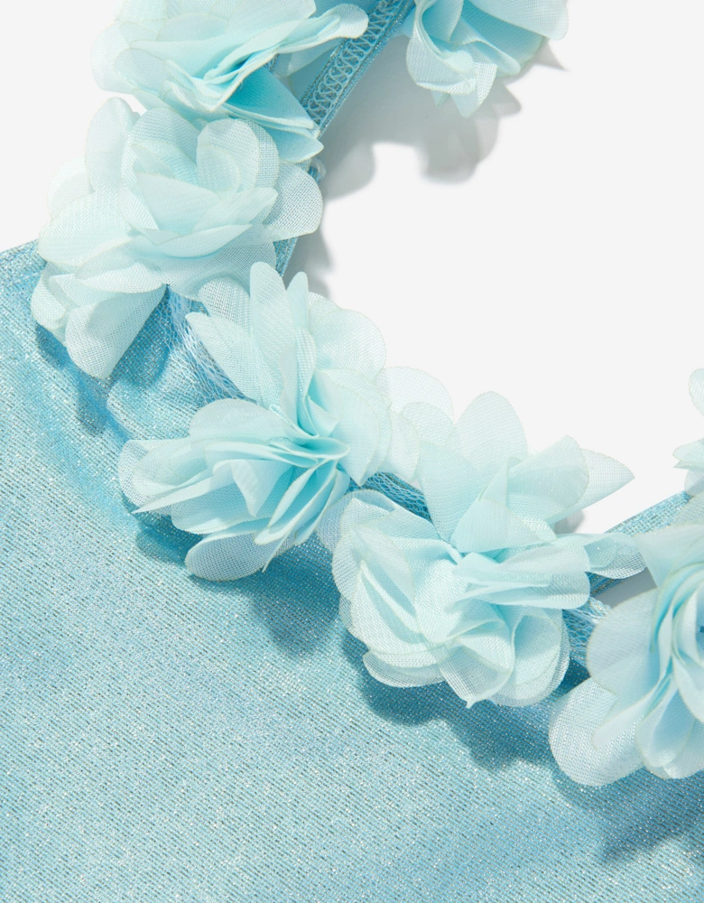 Girls Metallic Flowers Swimsuit in Blue