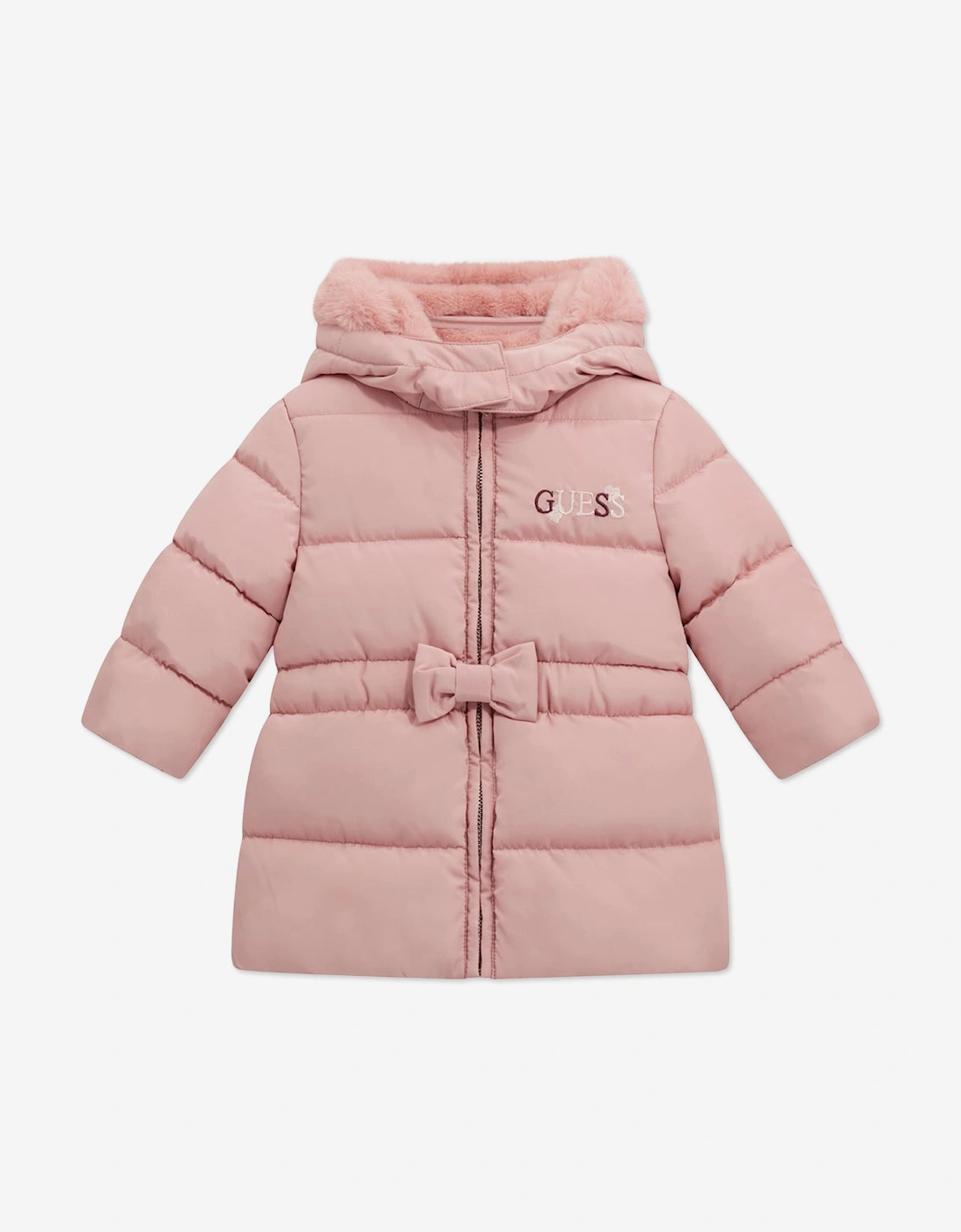 Baby Girls Padded Long Coat in Pink, 5 of 4