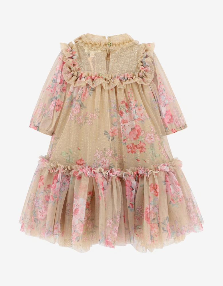 Angels Face Girls Myrtisa Flower Tulle Dress in Beige
