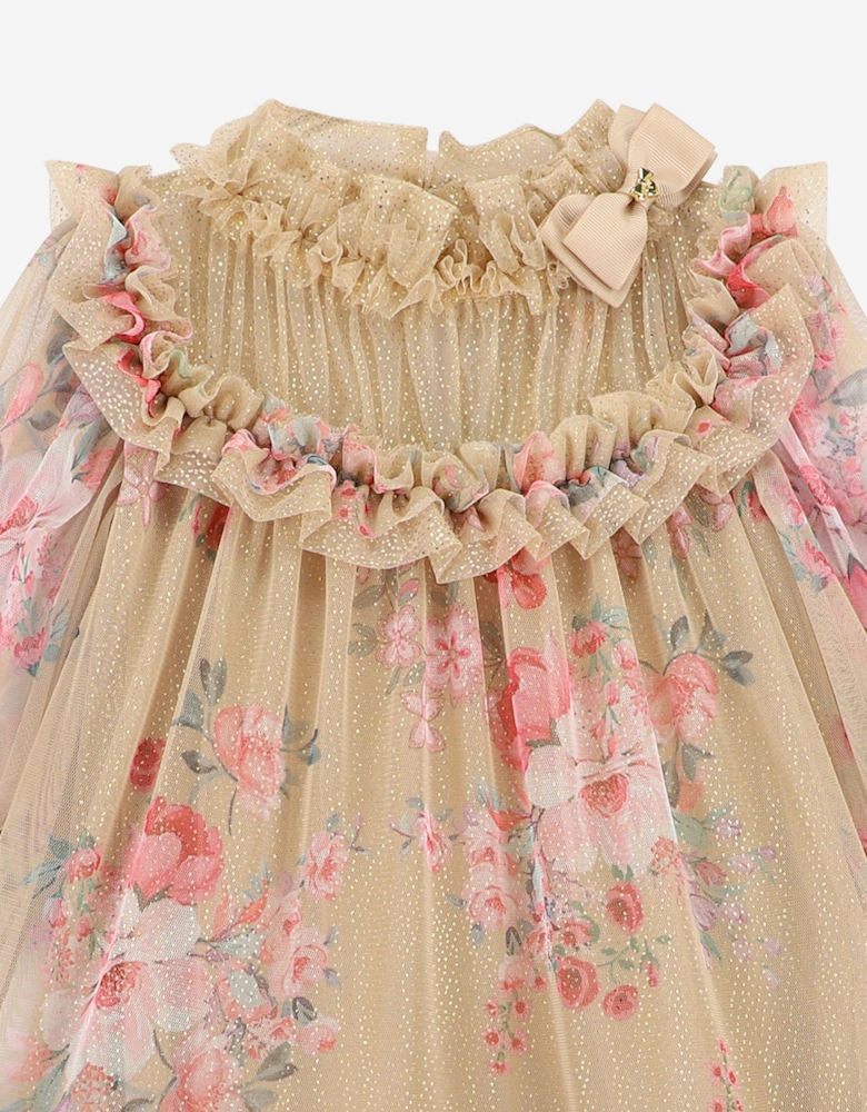 Angels Face Girls Myrtisa Flower Tulle Dress in Beige
