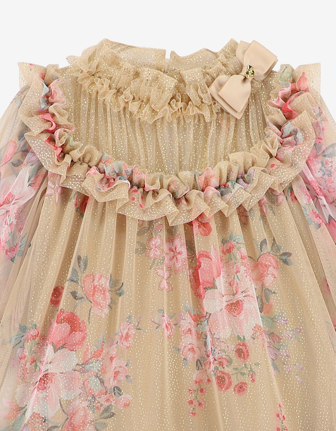 Angels Face Girls Myrtisa Flower Tulle Dress in Beige