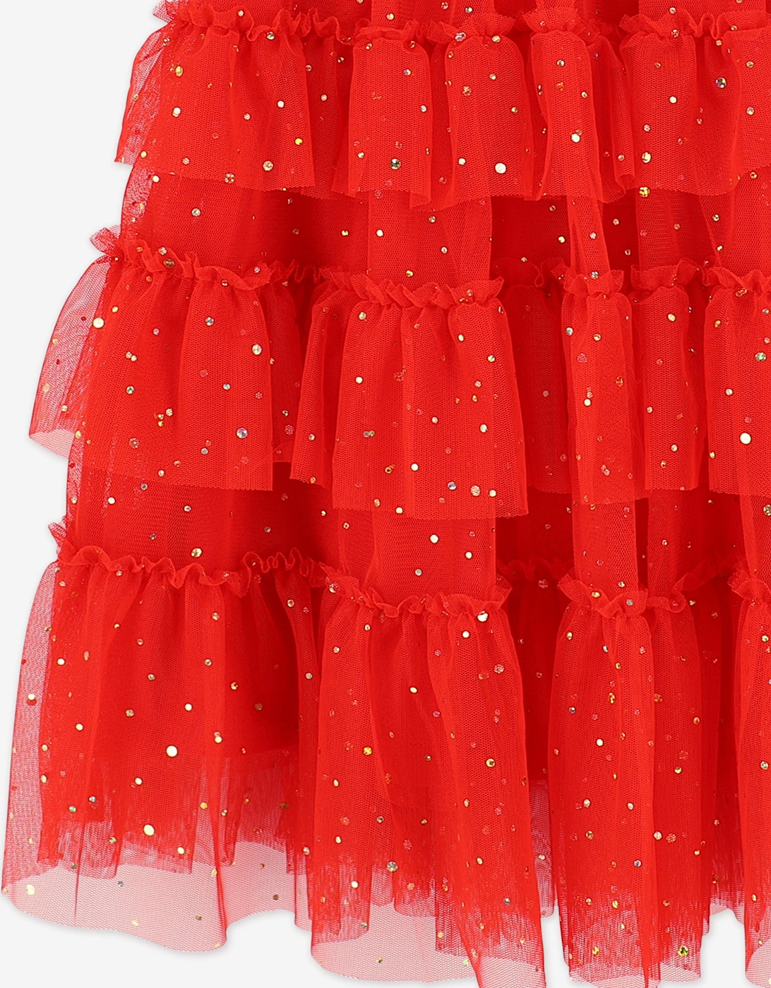 Angels Face Girls Mitzi Gold Dot Tiered Dress in Red