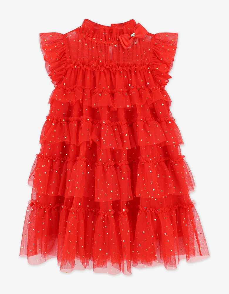 Angels Face Girls Mitzi Gold Dot Tiered Dress in Red
