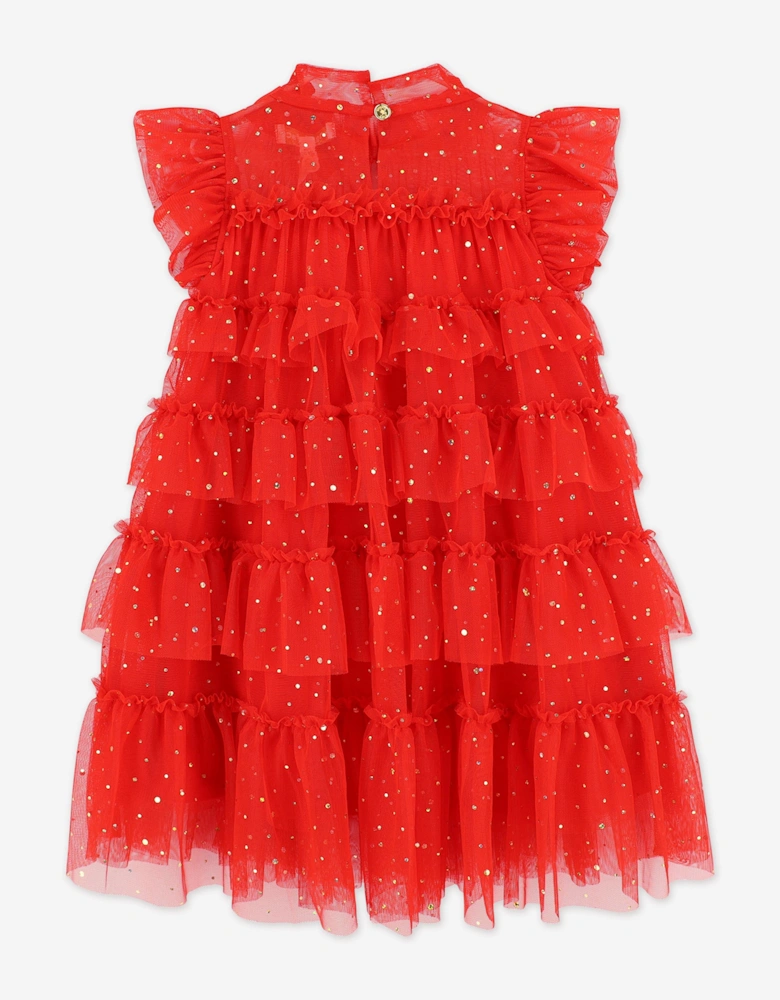 Angels Face Girls Mitzi Gold Dot Tiered Dress in Red