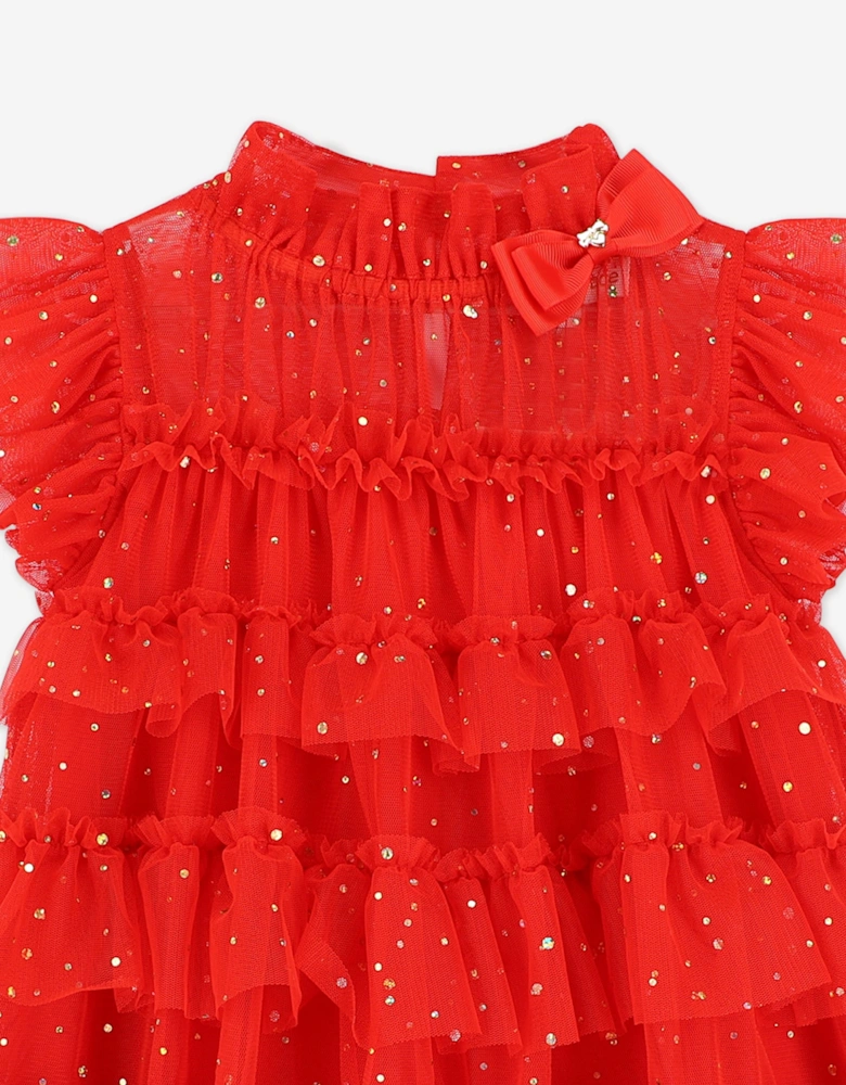 Angels Face Girls Mitzi Gold Dot Tiered Dress in Red