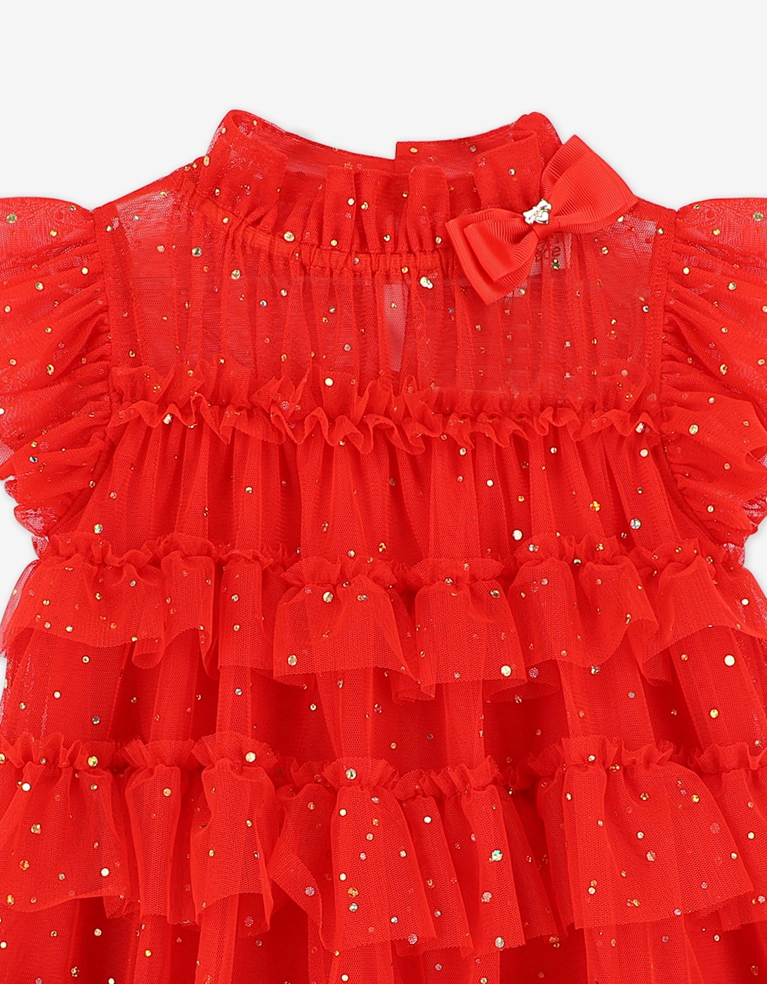 Angels Face Girls Mitzi Gold Dot Tiered Dress in Red