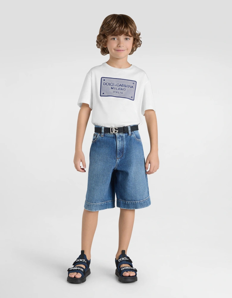 Boys Plaque Logo T-Shirt in White