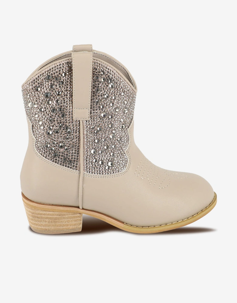 Angels Face Girls Rio Crystal Cowboy Boots in Beige