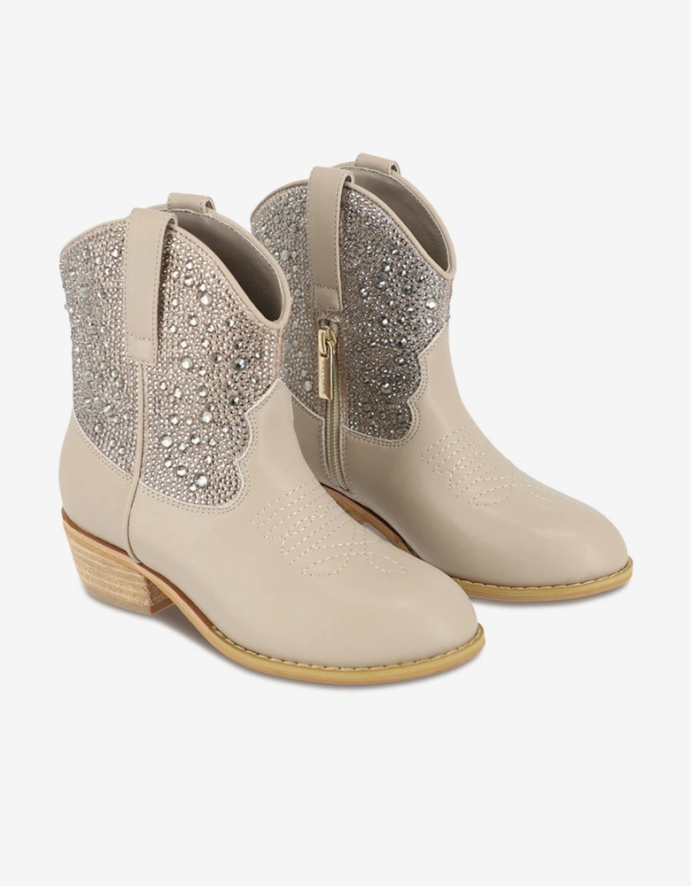 Angels Face Girls Rio Crystal Cowboy Boots in Beige