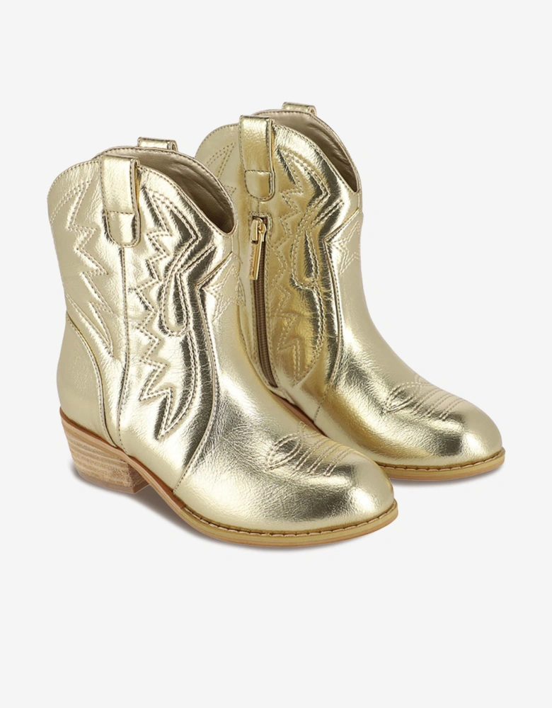 Angels Face Girls Soraya Metallic Cowboy Boots in Gold AB