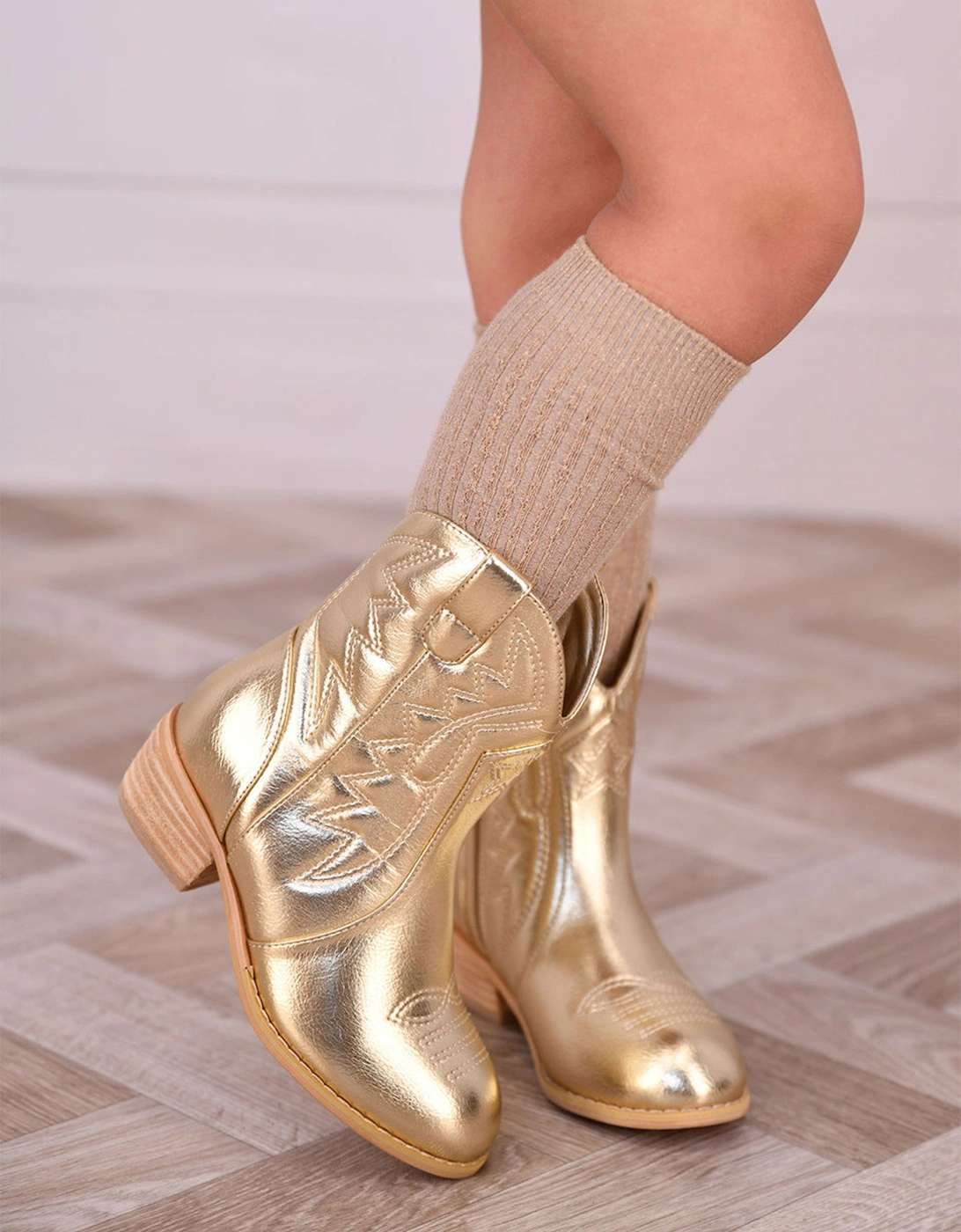 Angels Face Girls Soraya Metallic Cowboy Boots in Gold AB