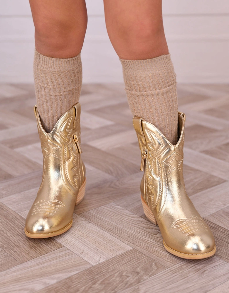 Angels Face Girls Soraya Metallic Cowboy Boots in Gold AB