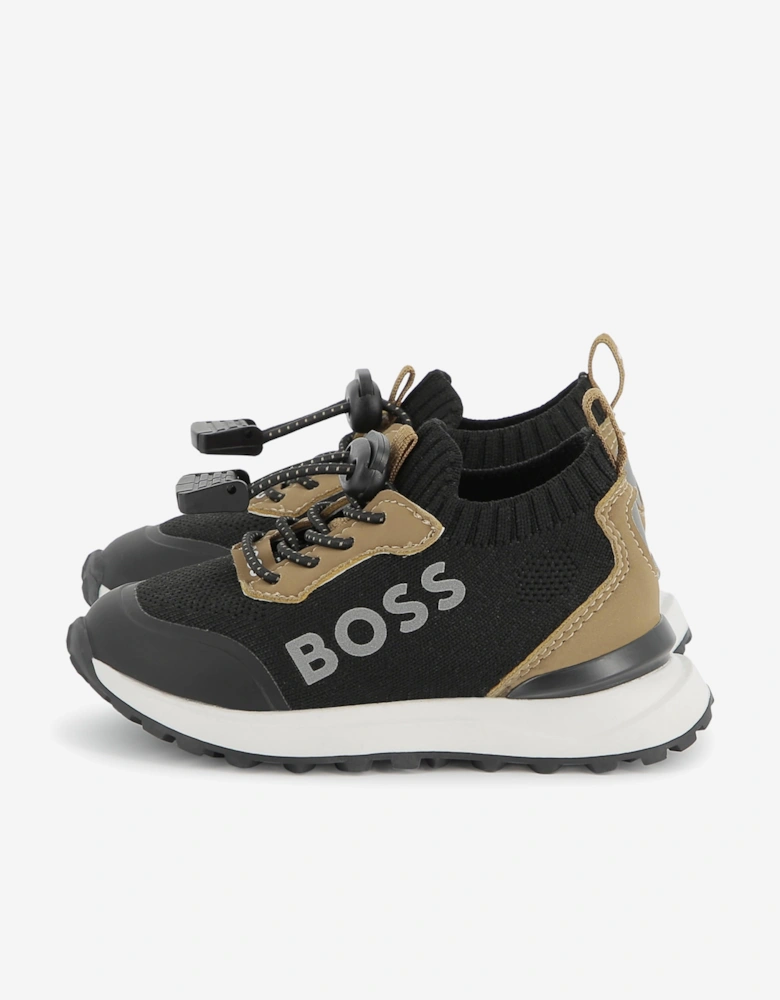 BOSS Boys Logo Sock Trainers in Brown