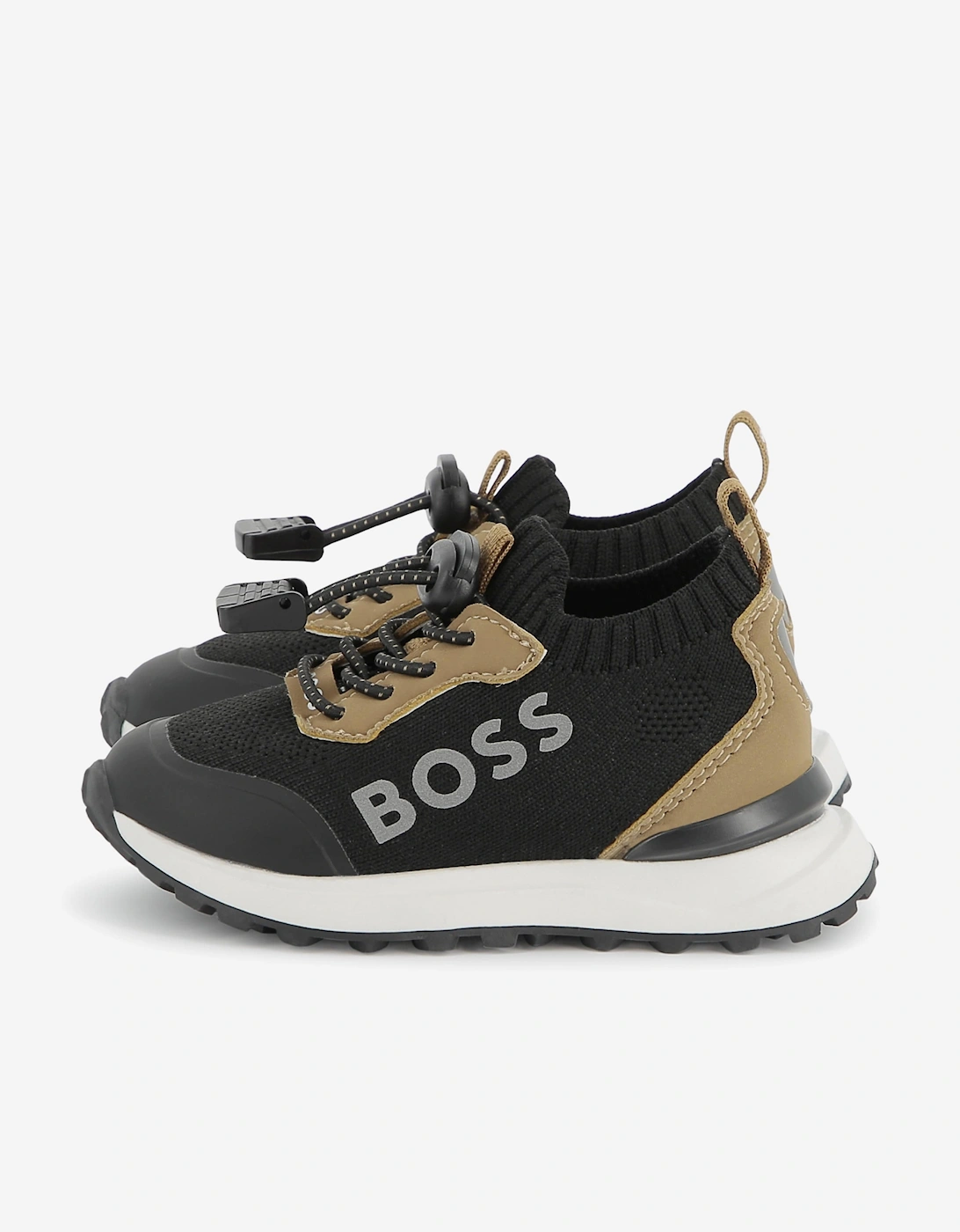 BOSS Boys Logo Sock Trainers in Brown, 5 of 4