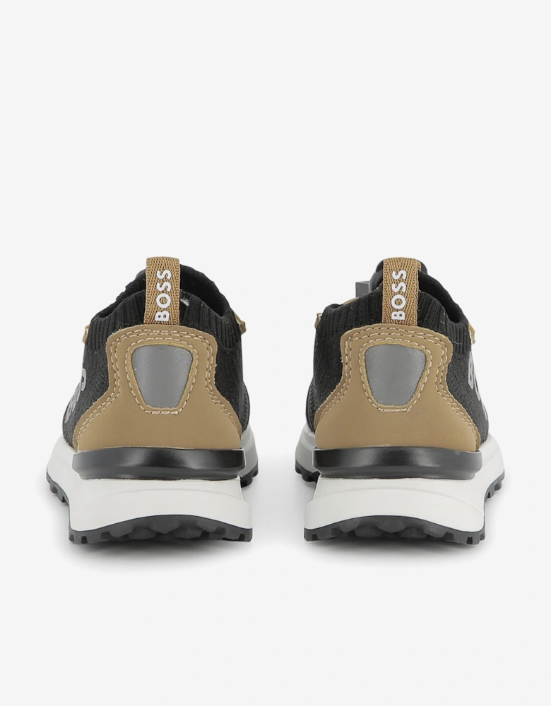 BOSS Boys Logo Sock Trainers in Brown