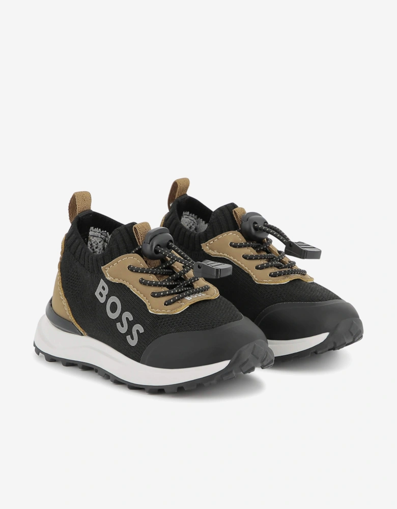 BOSS Boys Logo Sock Trainers in Brown