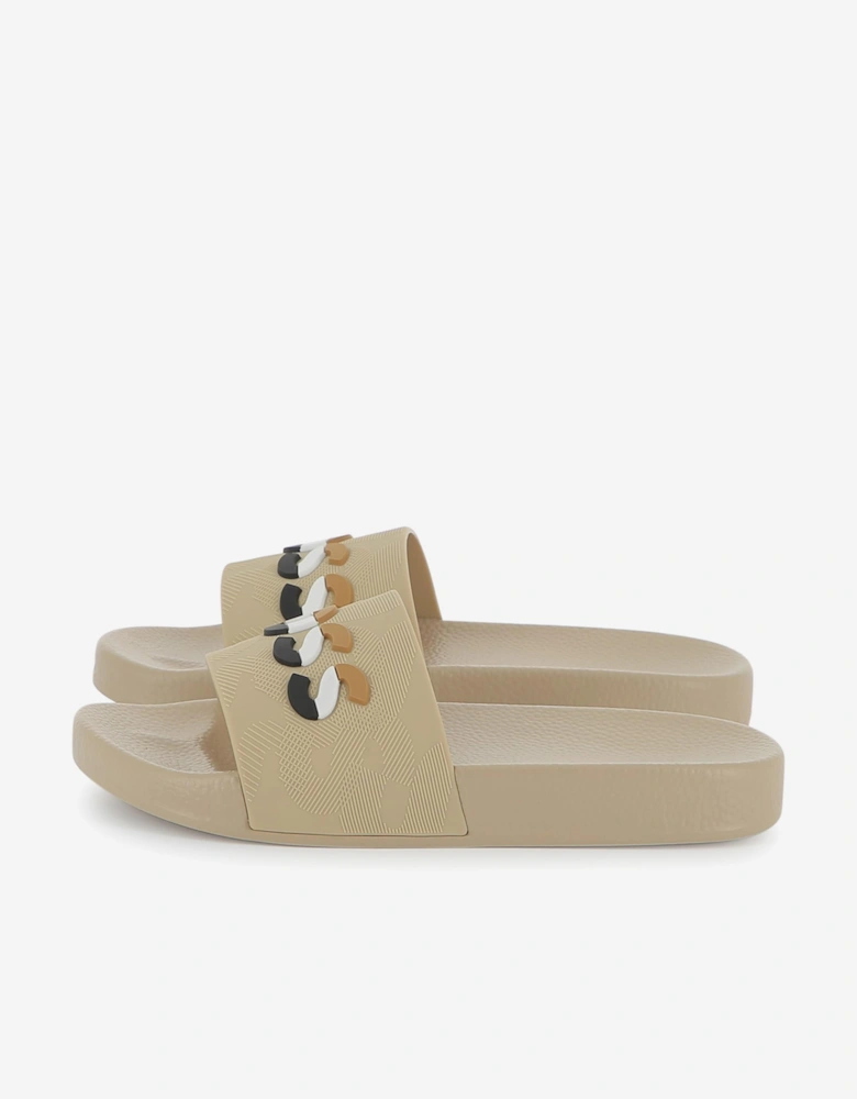 BOSS Boys Striped Logo Sliders in Beige