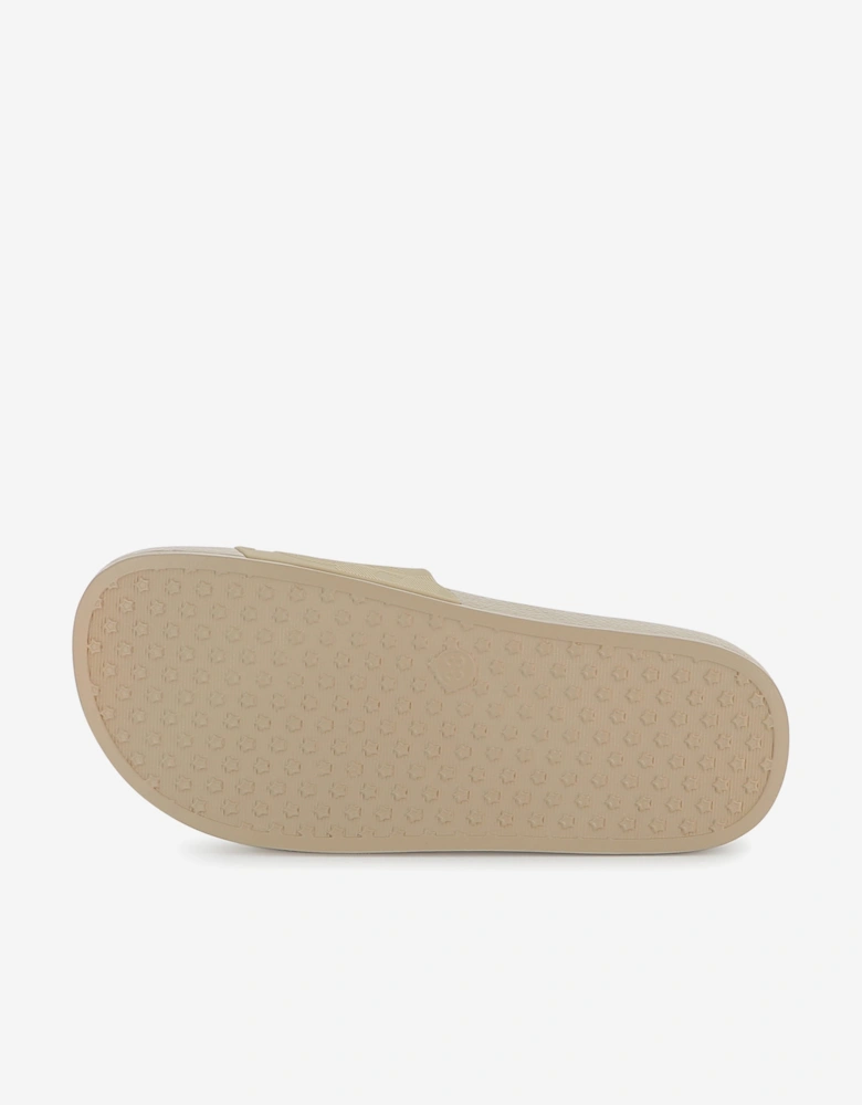BOSS Boys Striped Logo Sliders in Beige