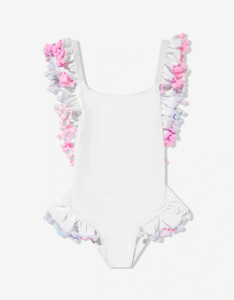 Girls Pom Pom Swimsuit in White