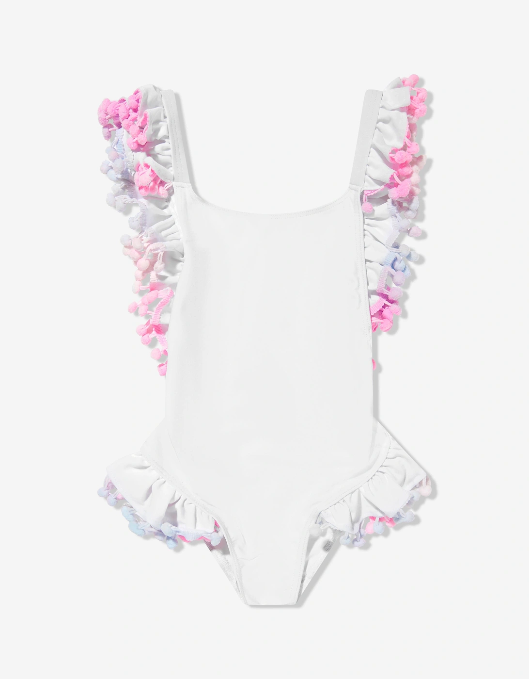 Girls Pom Pom Swimsuit in White, 5 of 4