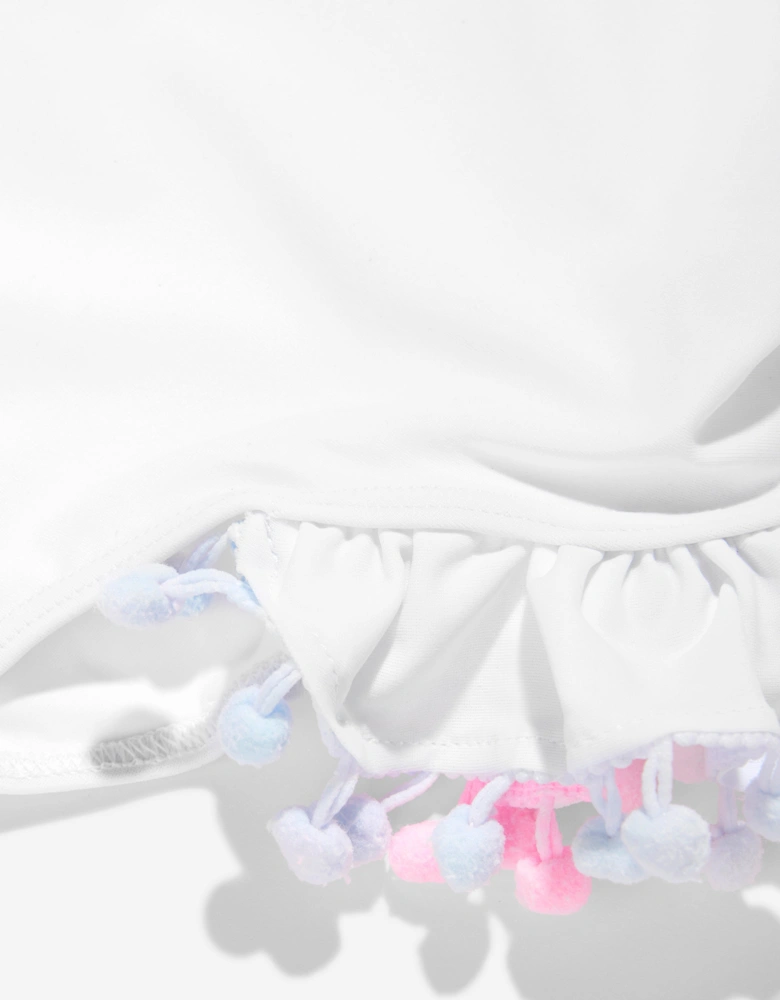 Girls Pom Pom Swimsuit in White