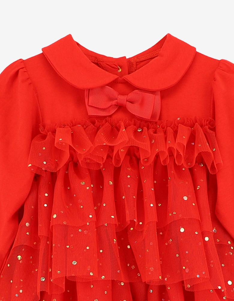 Angels Face Baby Girls Tallulah Gold Dot Tiered Dress in Red