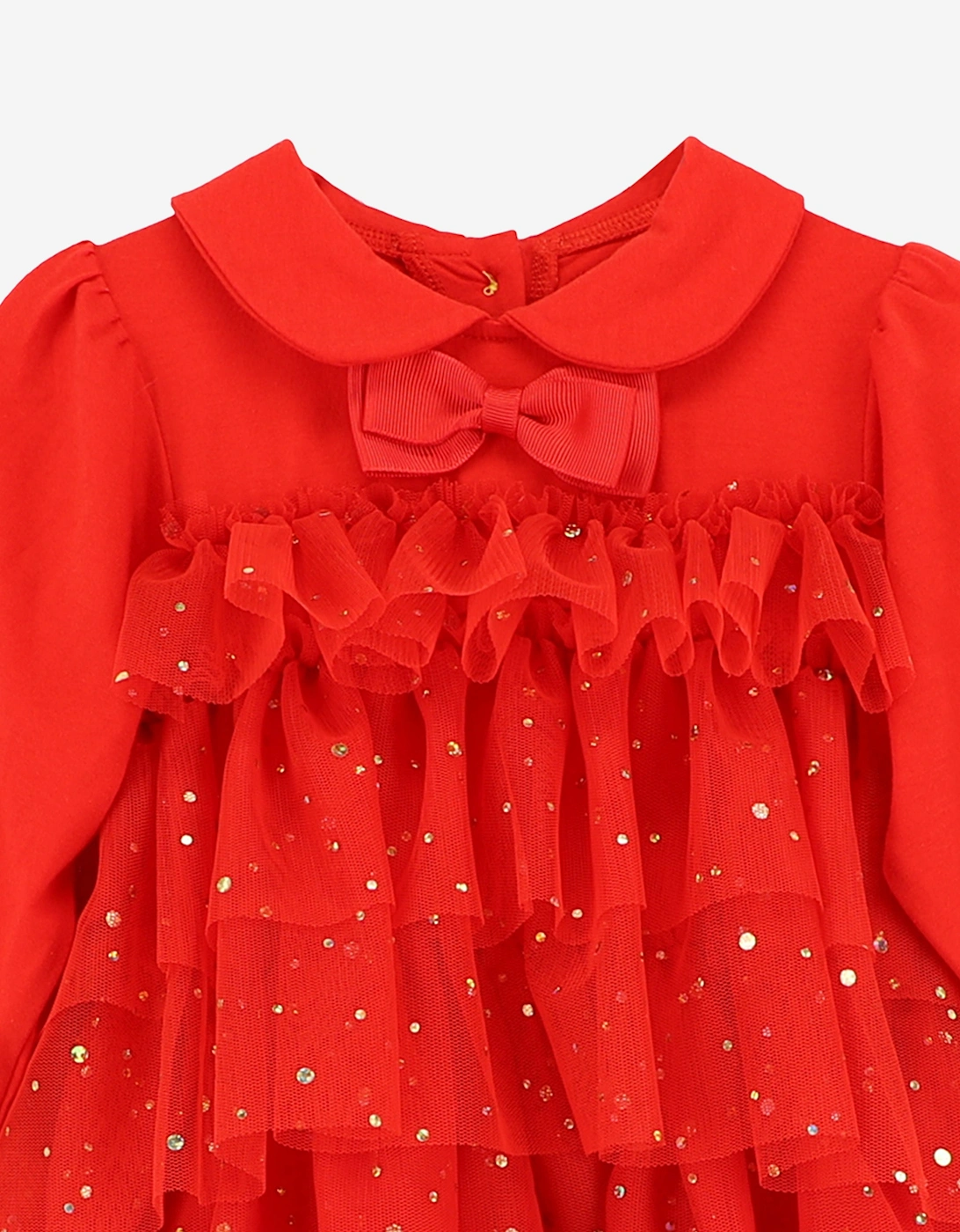 Angels Face Baby Girls Tallulah Gold Dot Tiered Dress in Red