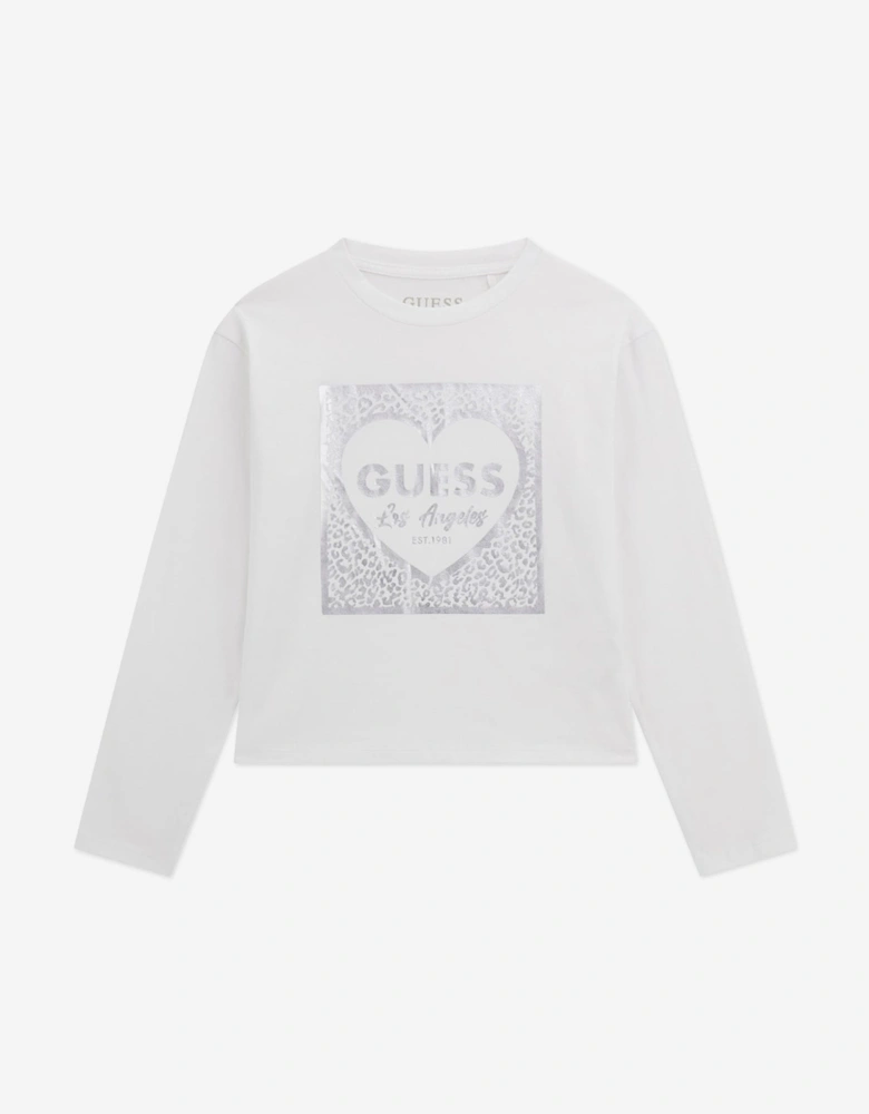 Girls Long Sleeve Heart T-Shirt in White