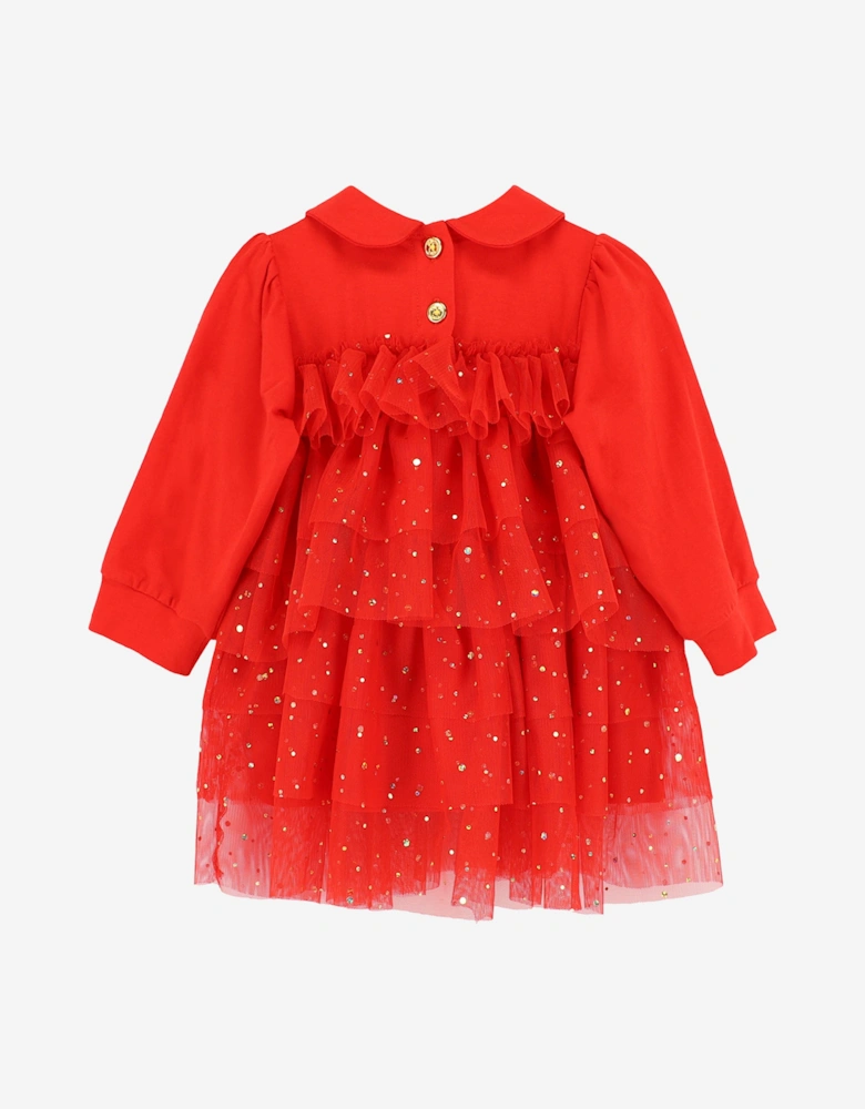 Angels Face Baby Girls Tallulah Gold Dot Tiered Dress in Red