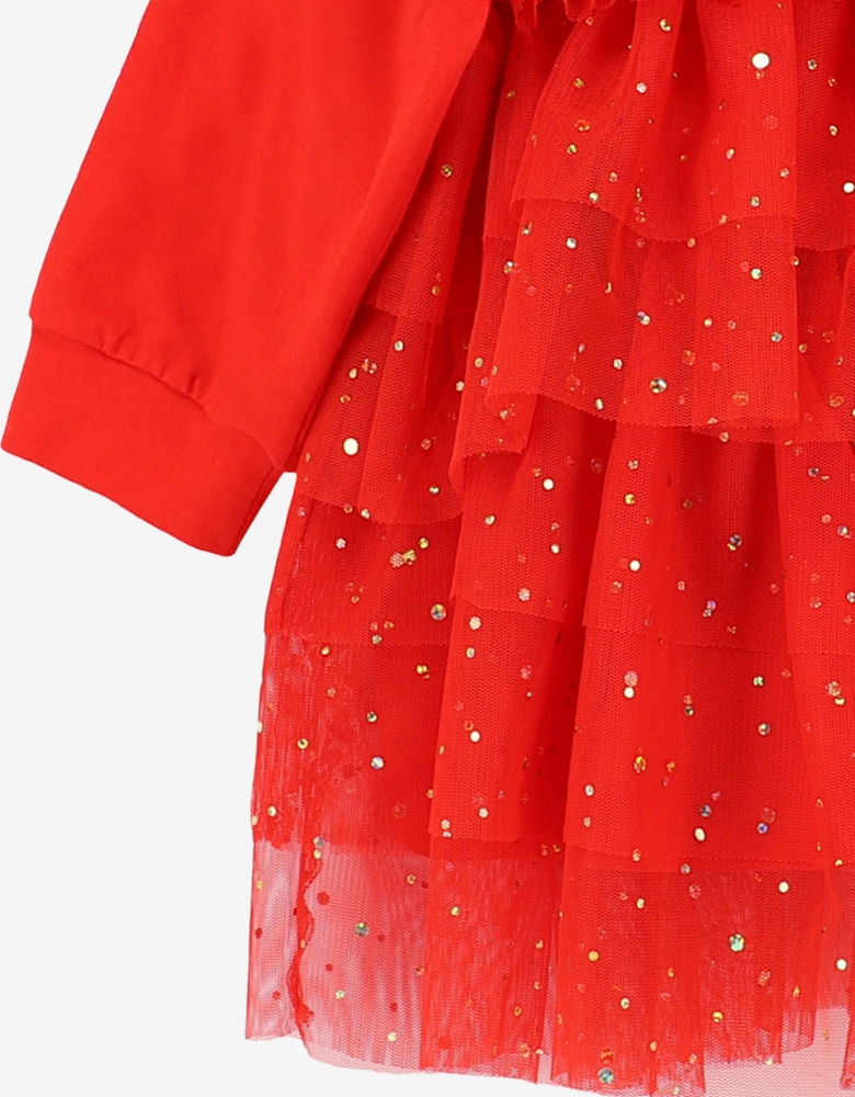 Angels Face Baby Girls Tallulah Gold Dot Tiered Dress in Red