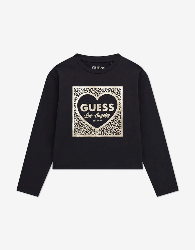 Girls Long Sleeve Heart T-Shirt in Black