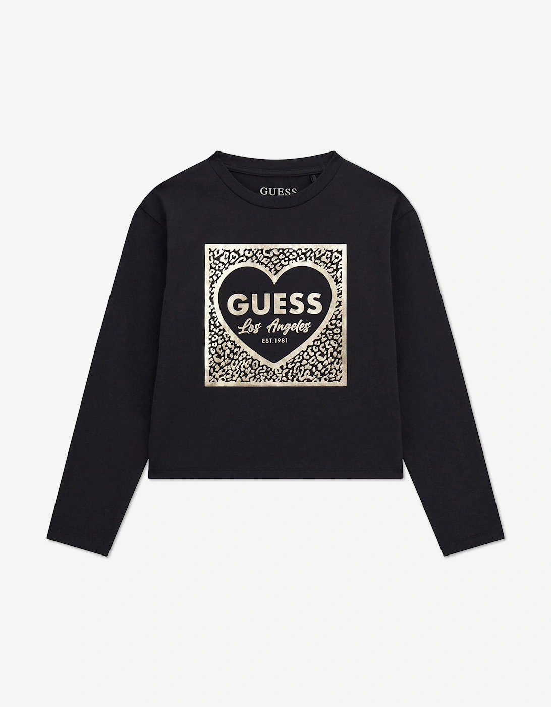Girl's Guess Girls Long Sleeve Heart T-Shirt in Black - Size: 10 years
