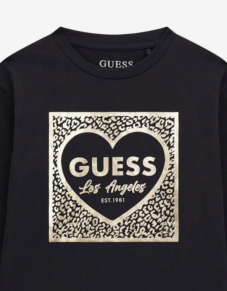 Girls Long Sleeve Heart T-Shirt in Black